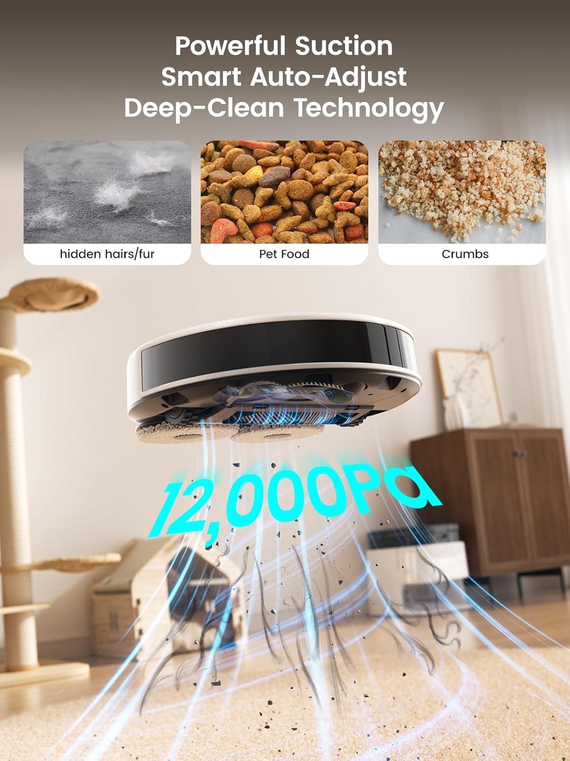 image:imageLefant LiDAR Robot Vacuum and Mop 12000Pa Suction 90Day SelfEmptying Obstacle Avoidance Auto Mop WashingampDrying AllinOne for Pet Hair Carpet 5G WiFi AlexaAPPiWatch Control M3