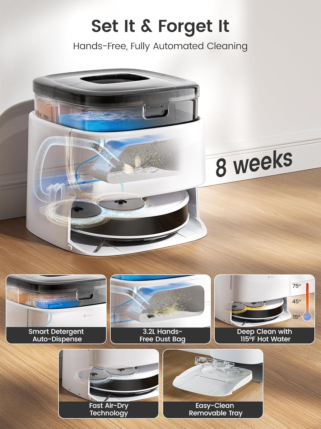 image:imageLefant LiDAR Robot Vacuum and Mop 12000Pa Suction 90Day SelfEmptying Obstacle Avoidance Auto Mop WashingampDrying AllinOne for Pet Hair Carpet 5G WiFi AlexaAPPiWatch Control M3