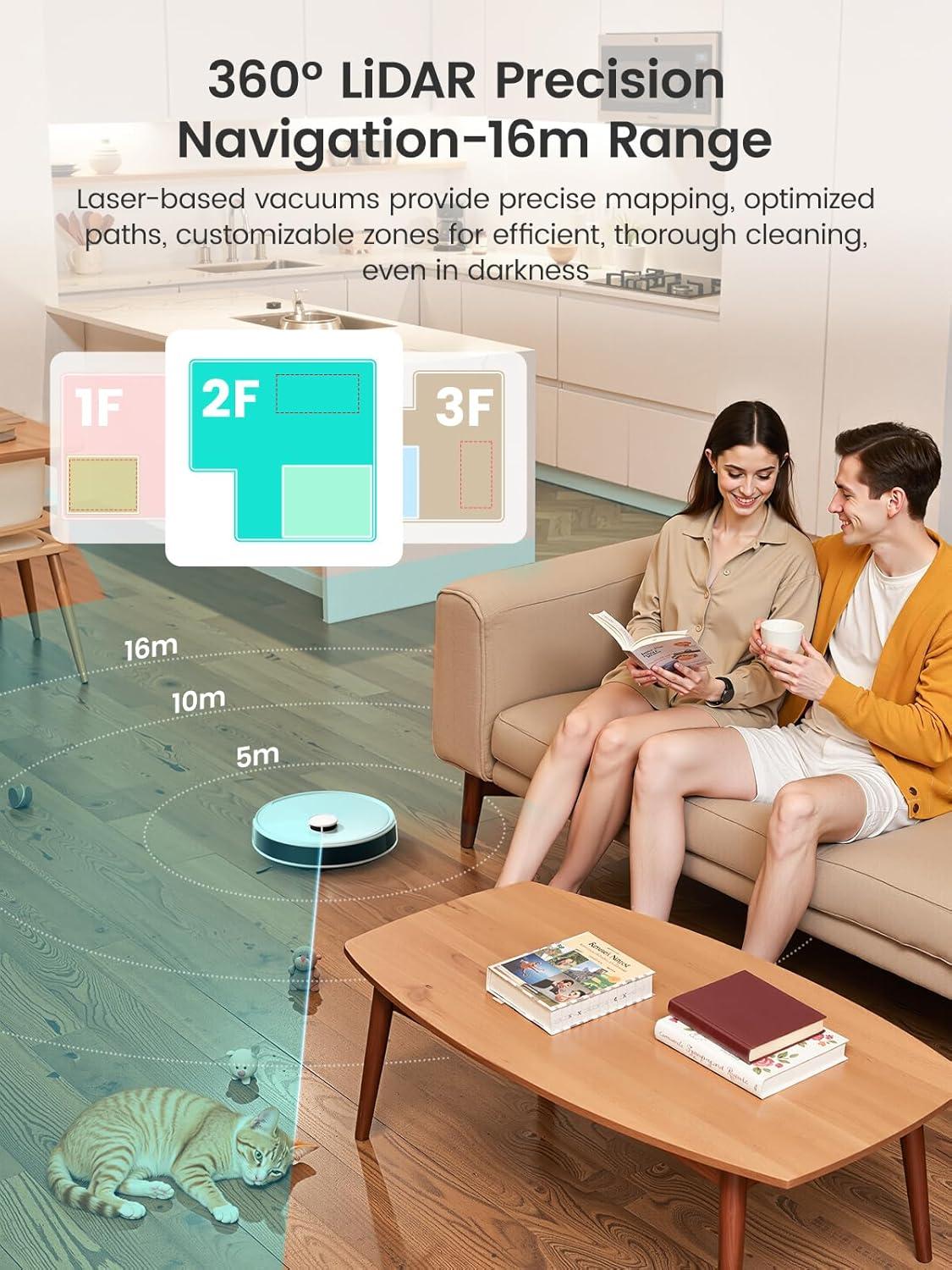 image:imageLefant LiDAR Robot Vacuum and Mop 12000Pa Suction 90Day SelfEmptying Obstacle Avoidance Auto Mop WashingampDrying AllinOne for Pet Hair Carpet 5G WiFi AlexaAPPiWatch Control M3