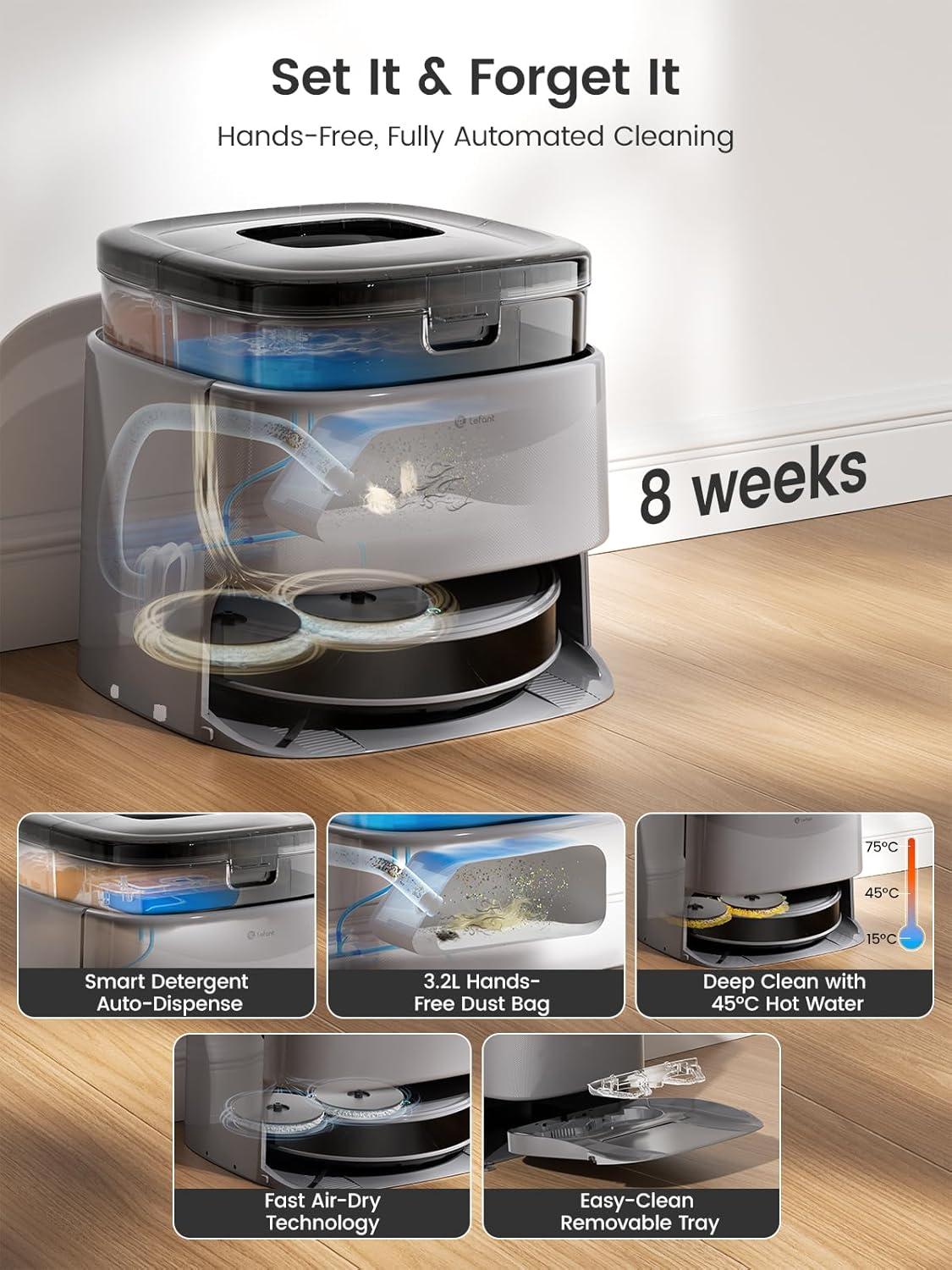 image:imageLefant LiDAR Robot Vacuum and Mop 20000Pa Suction 90Day SelfEmptying Obstacle Avoidance Auto Mop WashingampDrying AllinOne for Pet Hair Carpet 5G WiFi AlexaAPPiWatch Control M3 Max