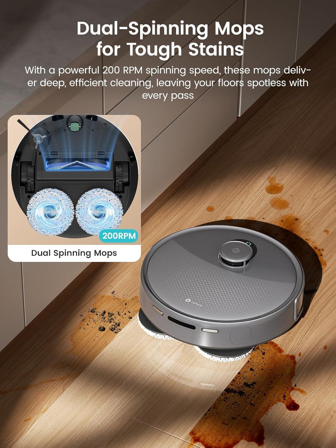 image:imageLefant LiDAR Robot Vacuum and Mop 20000Pa Suction 90Day SelfEmptying Obstacle Avoidance Auto Mop WashingampDrying AllinOne for Pet Hair Carpet 5G WiFi AlexaAPPiWatch Control M3 Max