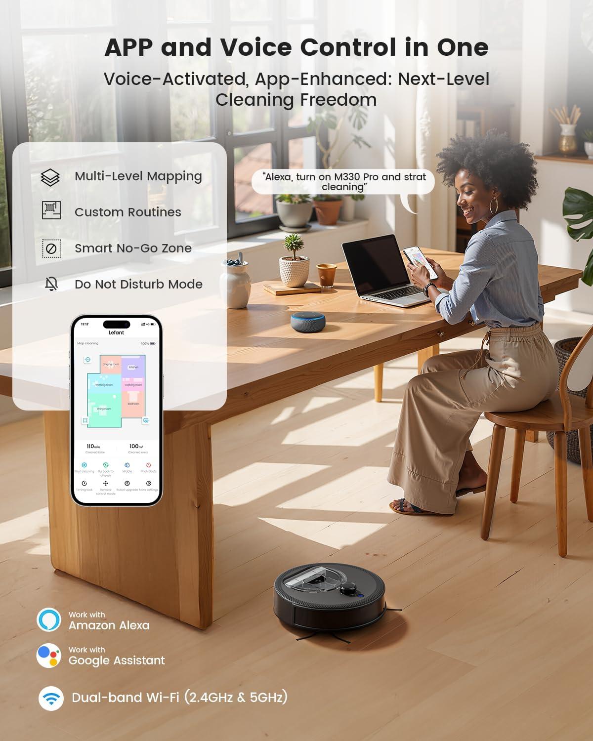 image:imageLefant LiDAR Robot Vacuum and Mop 90Day SelfEmptying 190 PSD Obstacle Avoidance Customized Cleaning MultiFloor Mapping 5500Pa Strong Suction 140 Min Runtime WiFiAlexaAPPiWatch M2 ProM330 Pro
