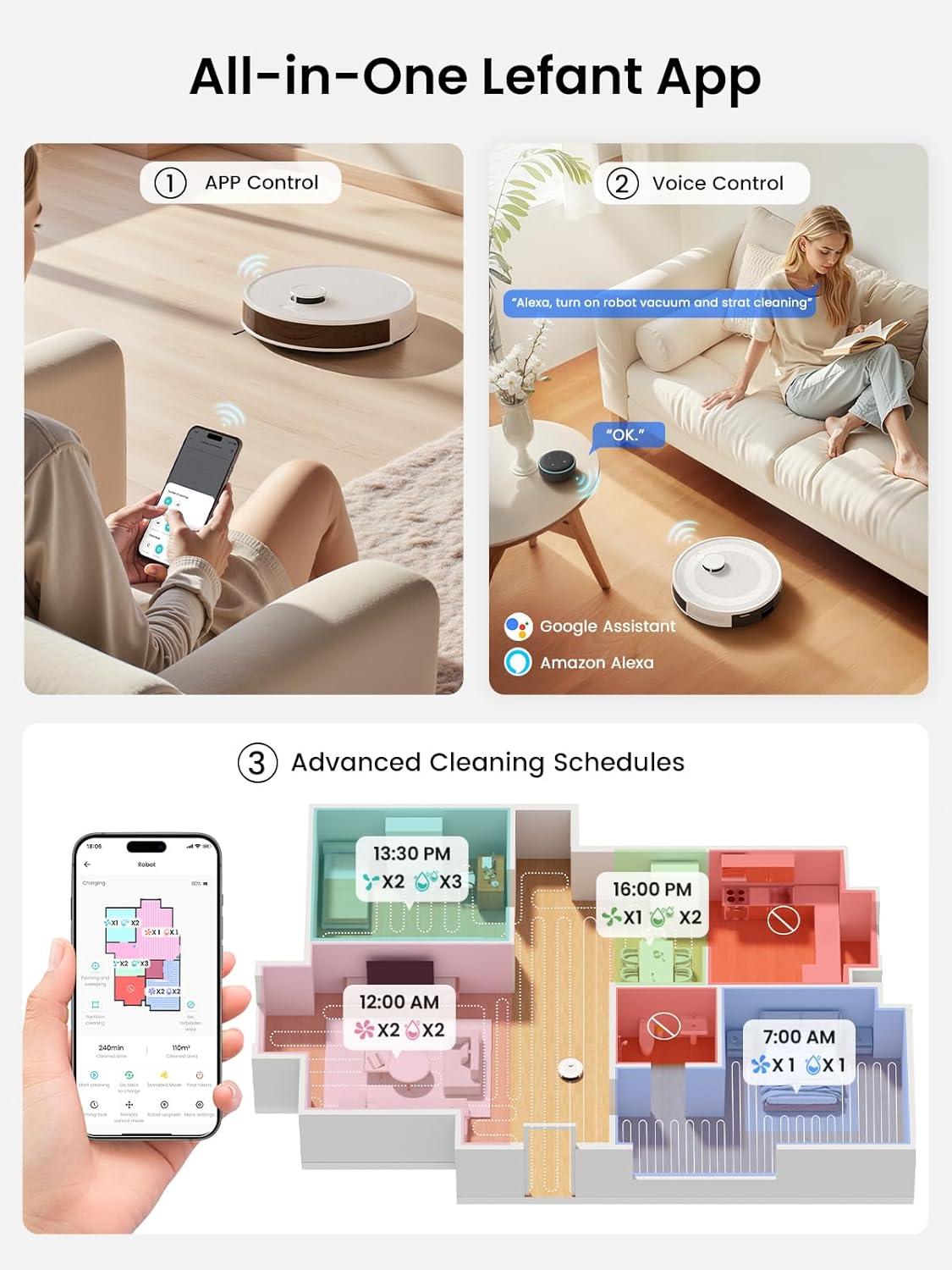 image:imageLefant LiDAR Robot Vacuum and Mop 90Day SelfEmptying 190 PSD Obstacle Avoidance Customized Cleaning MultiFloor Mapping 5500Pa Strong Suction 140 Min Runtime WiFiAlexaAPPiWatch M2 ProM2 Pro