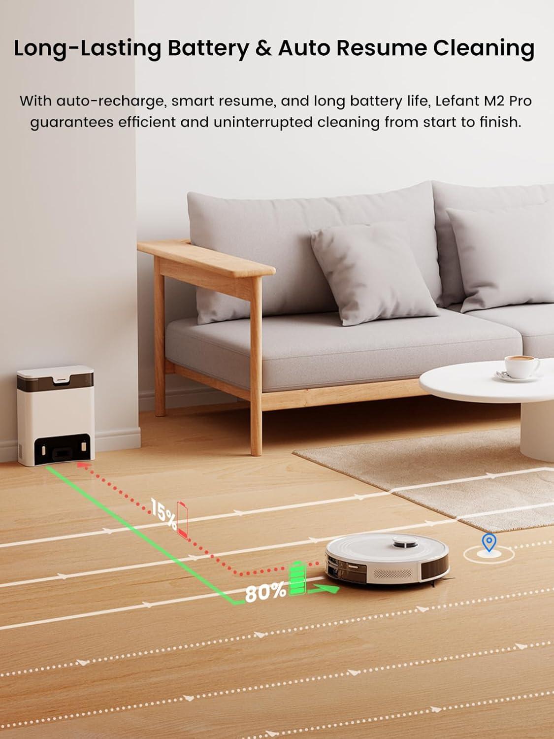 image:imageLefant LiDAR Robot Vacuum and Mop 90Day SelfEmptying 190 PSD Obstacle Avoidance Customized Cleaning MultiFloor Mapping 5500Pa Strong Suction 140 Min Runtime WiFiAlexaAPPiWatch M2 ProM2 Pro