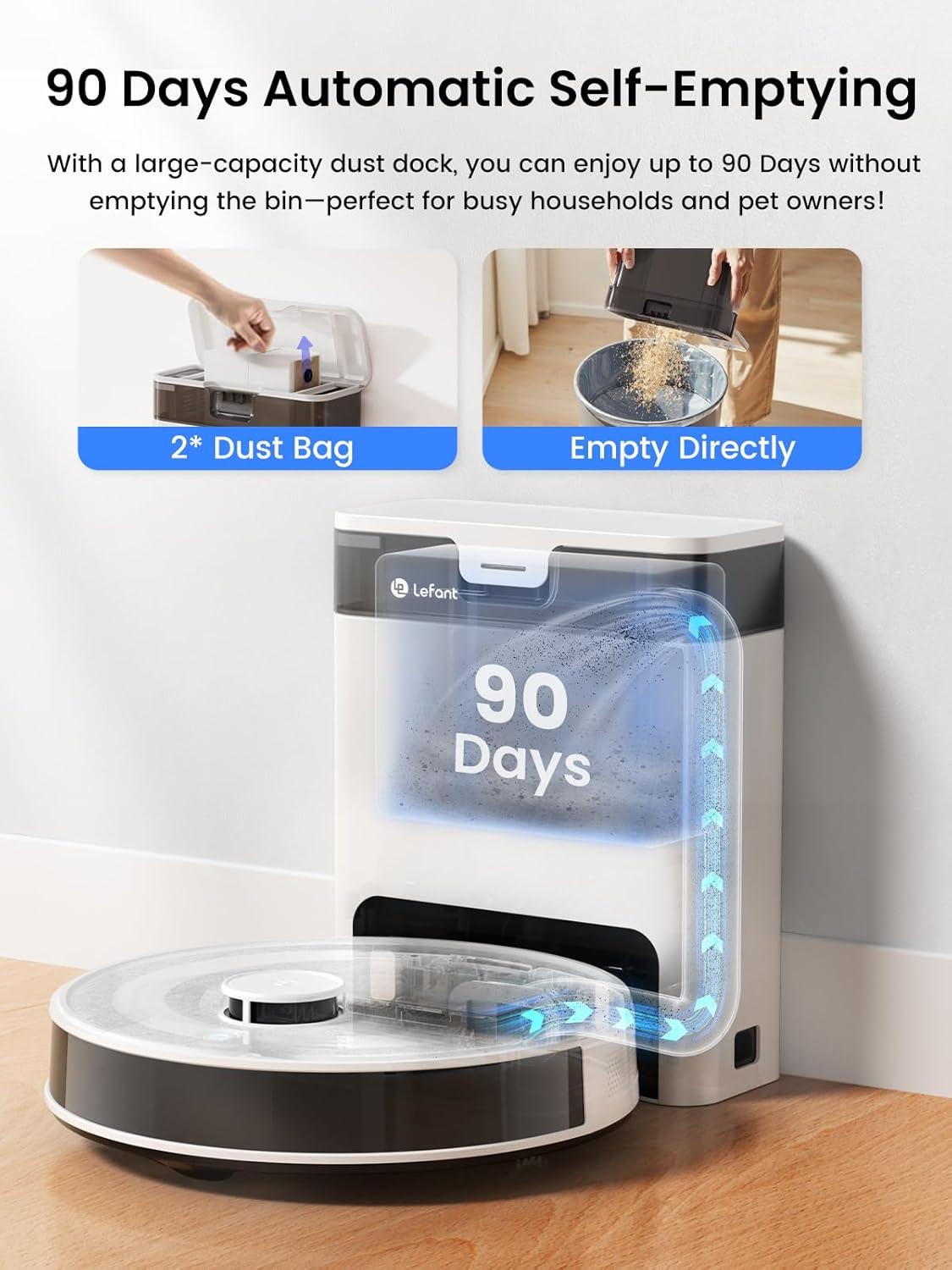image:imageLefant LiDAR Robot Vacuum and Mop 90Day SelfEmptying 190 PSD Obstacle Avoidance Customized Cleaning MultiFloor Mapping 5500Pa Strong Suction 140 Min Runtime WiFiAlexaAPPiWatch M2 ProM2 Pro