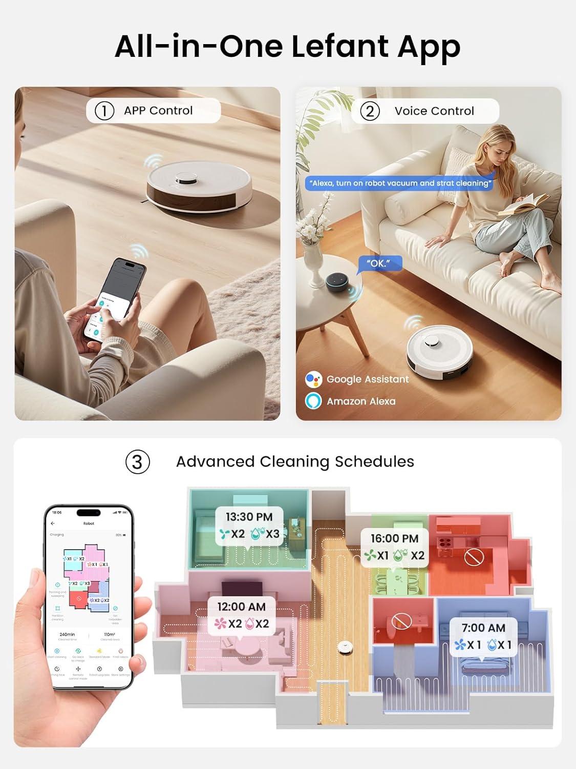 image:imageLefant LiDAR Robot Vacuum and Mop75Day SelfEmptying6000Pa Powerful SuctionCustomized CleaningHome Mapping 140 Min Runtime Roller Brush for Carpet24G5G WiFiAlexaAPPiWatchM2 Plus