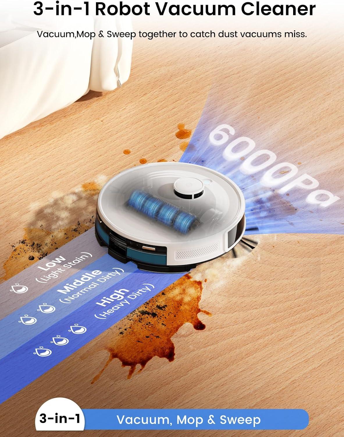 image:imageLefant LiDAR Robot Vacuum and Mop75Day SelfEmptying6000Pa Powerful SuctionCustomized CleaningHome Mapping 140 Min Runtime Roller Brush for Carpet24G5G WiFiAlexaAPPiWatchM2 Plus