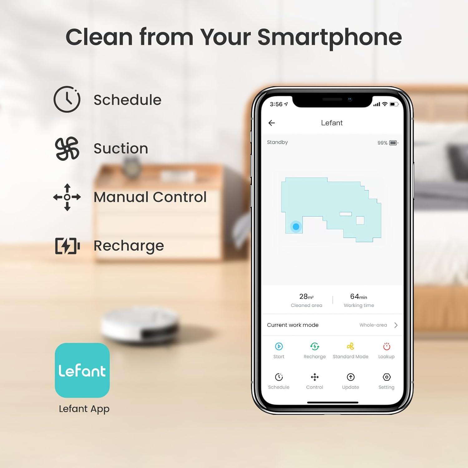 image:imageLefant M210 Pro Robot Vacuum with 2200 Pa Powerful Suction 6 Cleaning Modes 120 Mins Runtime Quiet SelfCharging Voice Control Ideal for Pet Hair and Hard Floor WhiteM210