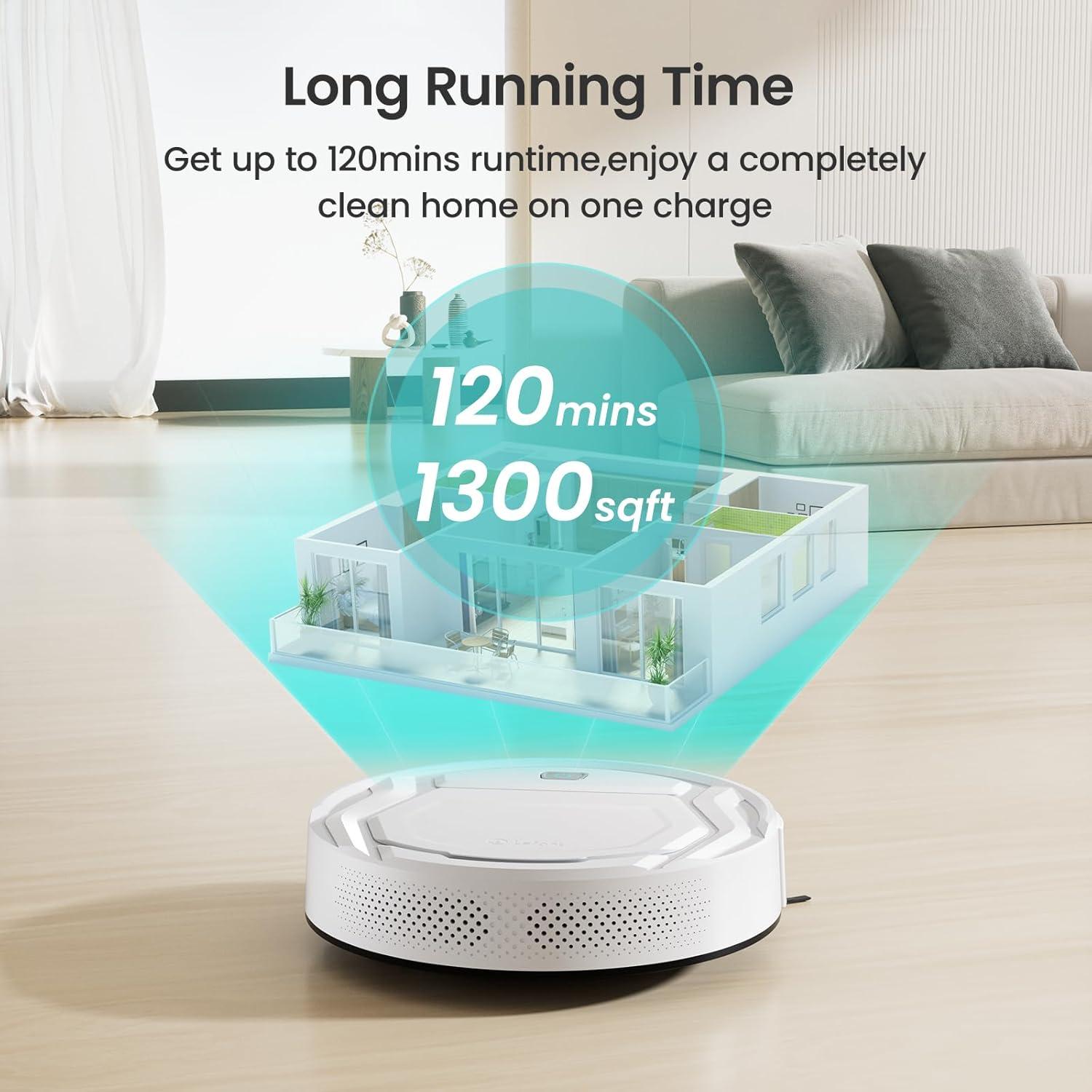 image:imageLefant M210 Pro Robot Vacuum with 2200 Pa Powerful Suction 6 Cleaning Modes 120 Mins Runtime Quiet SelfCharging Voice Control Ideal for Pet Hair and Hard Floor WhiteM210