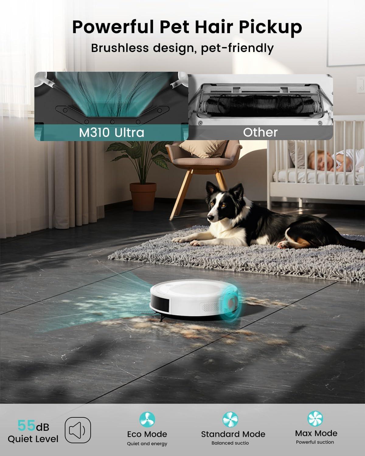 image:imageLefant M310 Ultra Robot Vacuum and Mop 6000Pa SuctionSlim Robotic Cleaner with ToF LiDAR Navigation Accurate Obstacle Avoidance WiFiAppAlexa Control 170min Runtime for Pet Hair and HomeM310 UltraW