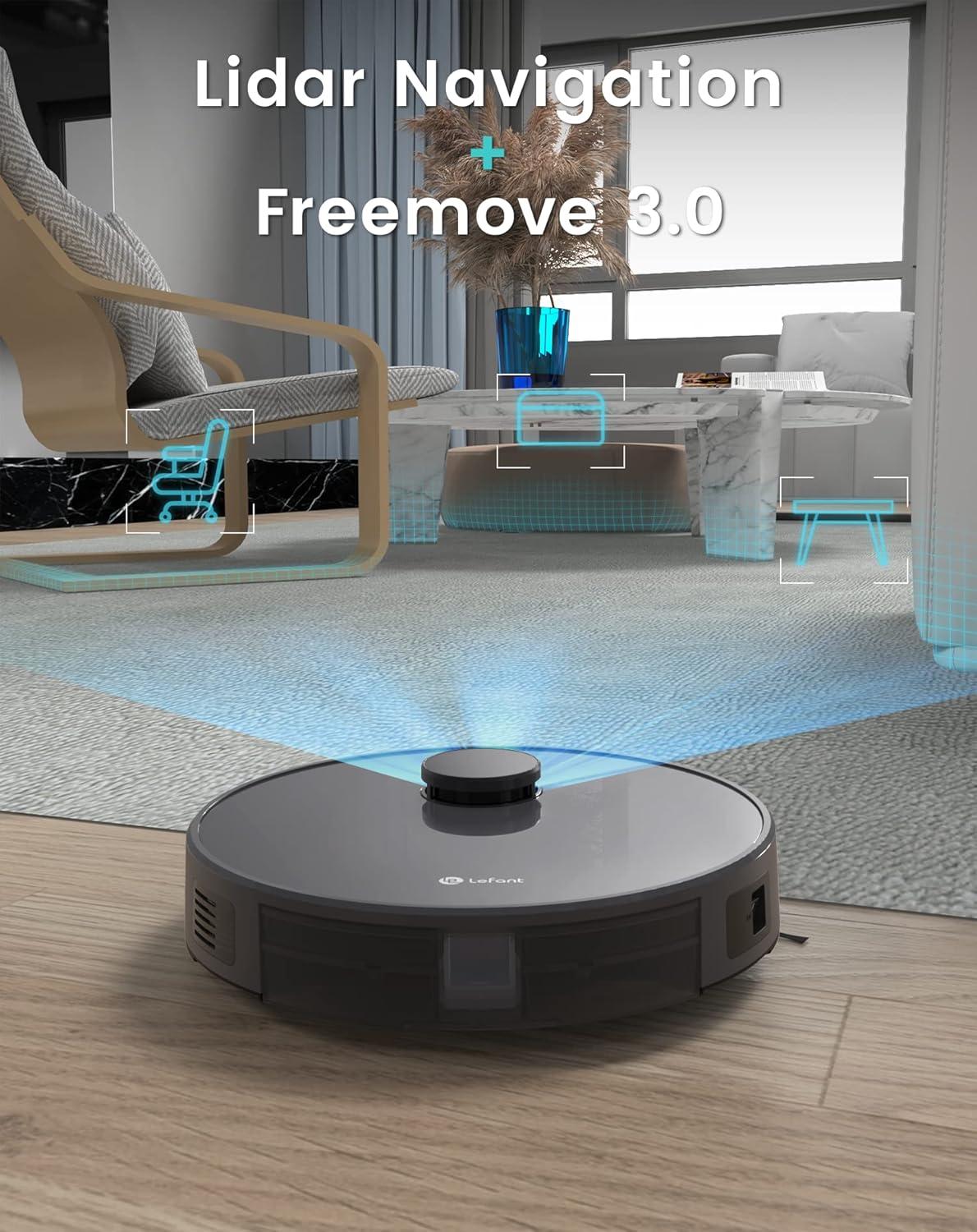 image:imageLefant M310 Ultra Robot Vacuum and Mop 6000Pa SuctionSlim Robotic Cleaner with ToF LiDAR Navigation Accurate Obstacle Avoidance WiFiAppAlexa Control 170min Runtime for Pet Hair and HomeM1