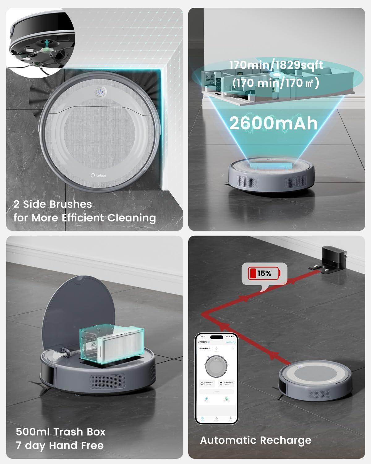 image:imageLefant M310 Ultra Robot Vacuum and Mop 6000Pa SuctionSlim Robotic Cleaner with ToF LiDAR Navigation Accurate Obstacle Avoidance WiFiAppAlexa Control 170min Runtime for Pet Hair and HomeM310 Ultra