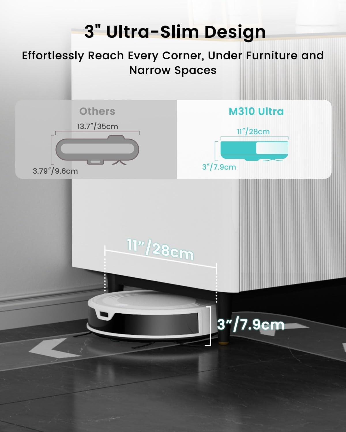 image:imageLefant M310 Ultra Robot Vacuum and Mop 6000Pa SuctionSlim Robotic Cleaner with ToF LiDAR Navigation Accurate Obstacle Avoidance WiFiAppAlexa Control 170min Runtime for Pet Hair and HomeM310 UltraW