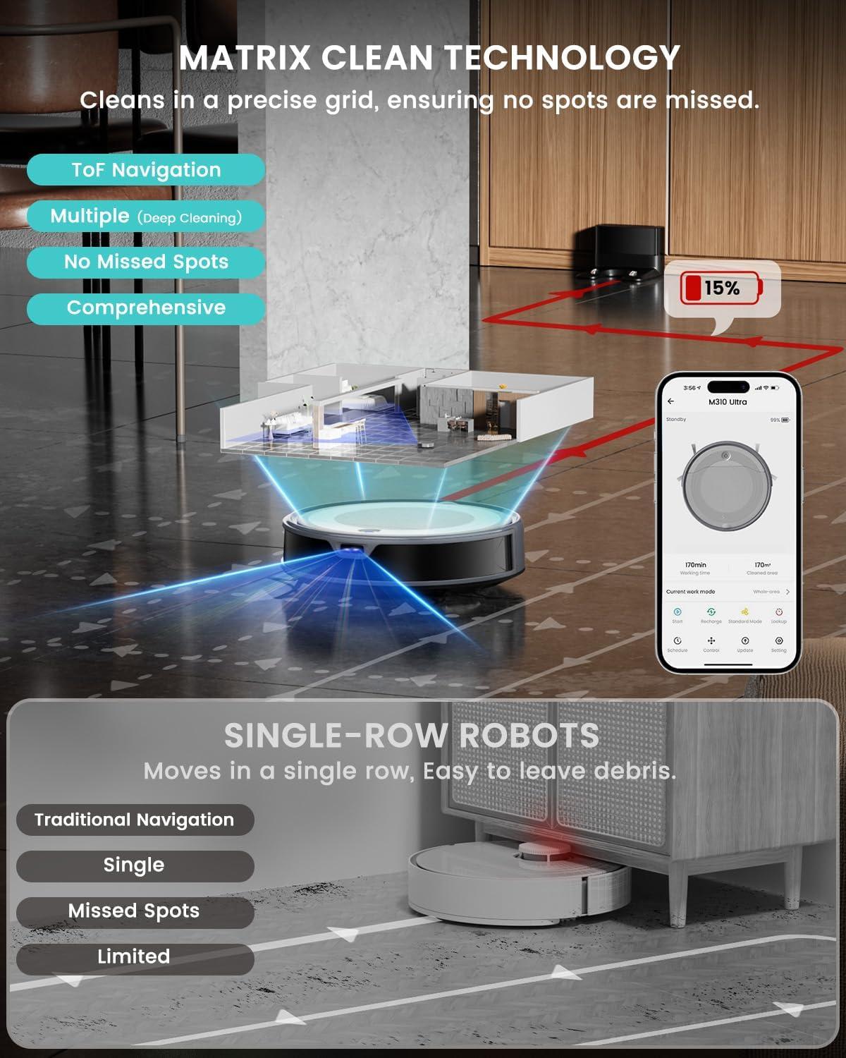 image:imageLefant M310 Ultra Robot Vacuum and Mop 6000Pa SuctionSlim Robotic Cleaner with ToF LiDAR Navigation Accurate Obstacle Avoidance WiFiAppAlexa Control 170min Runtime for Pet Hair and HomeM310 Ultra