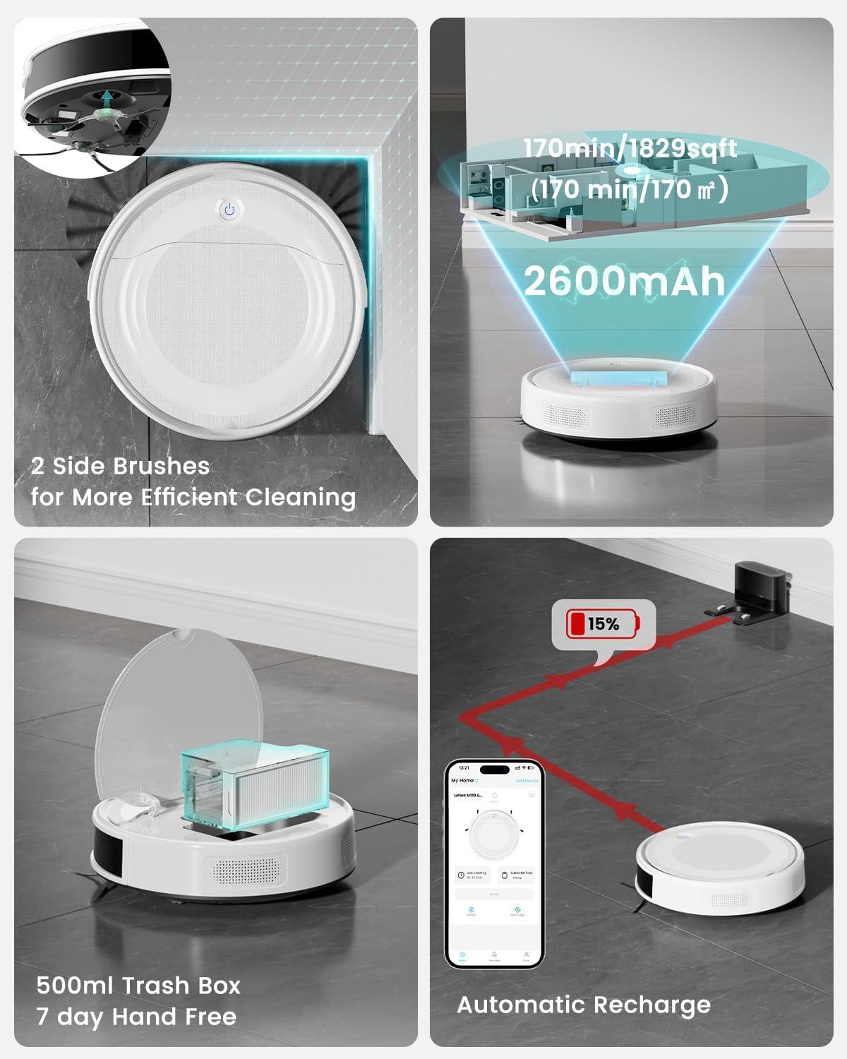 image:imageLefant M310 Ultra Robot Vacuum and Mop 6000Pa SuctionSlim Robotic Cleaner with ToF LiDAR Navigation Accurate Obstacle Avoidance WiFiAppAlexa Control 170min Runtime for Pet Hair and HomeM310 UltraW