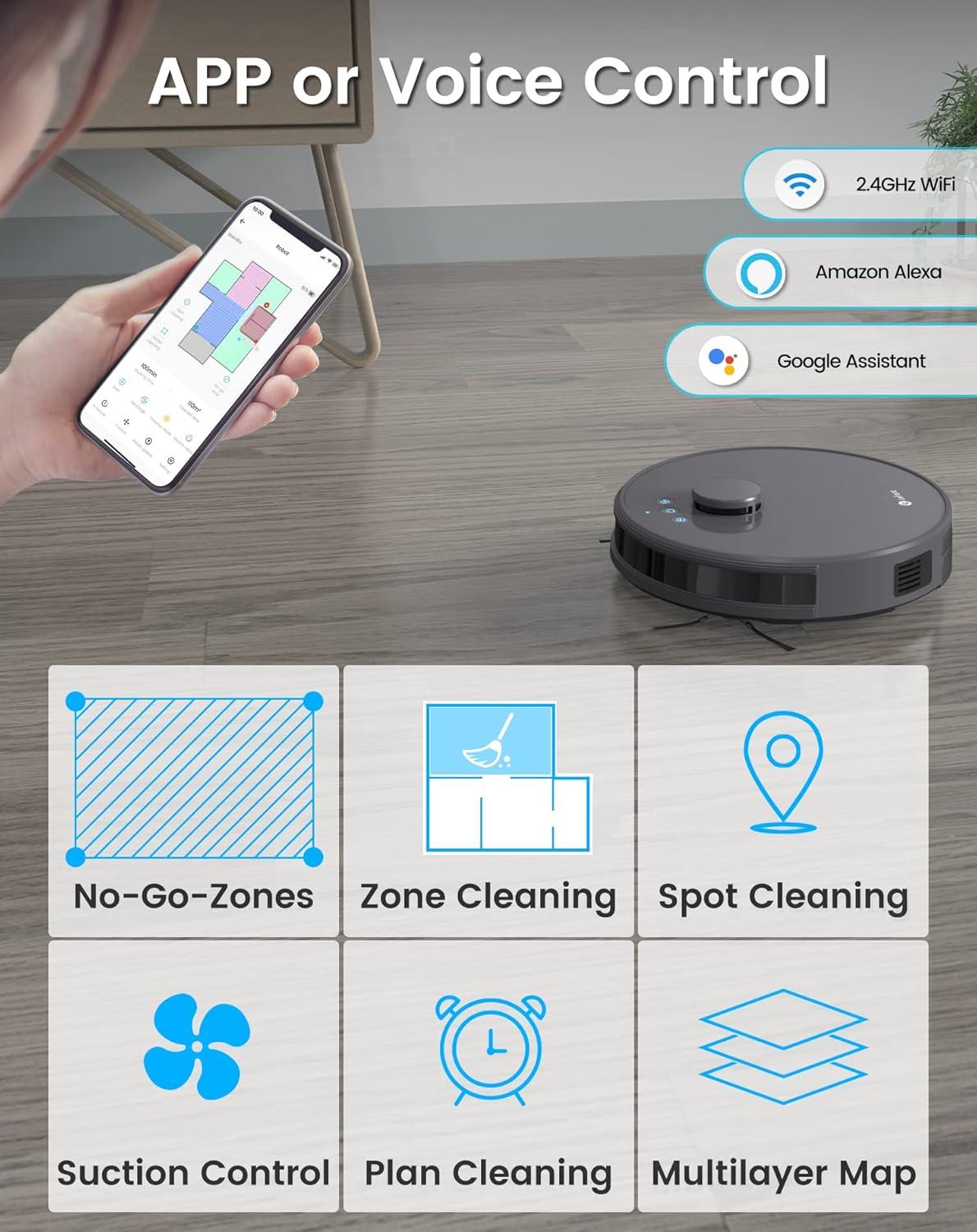image:imageLefant M310 Ultra Robot Vacuum and Mop 6000Pa SuctionSlim Robotic Cleaner with ToF LiDAR Navigation Accurate Obstacle Avoidance WiFiAppAlexa Control 170min Runtime for Pet Hair and HomeM1