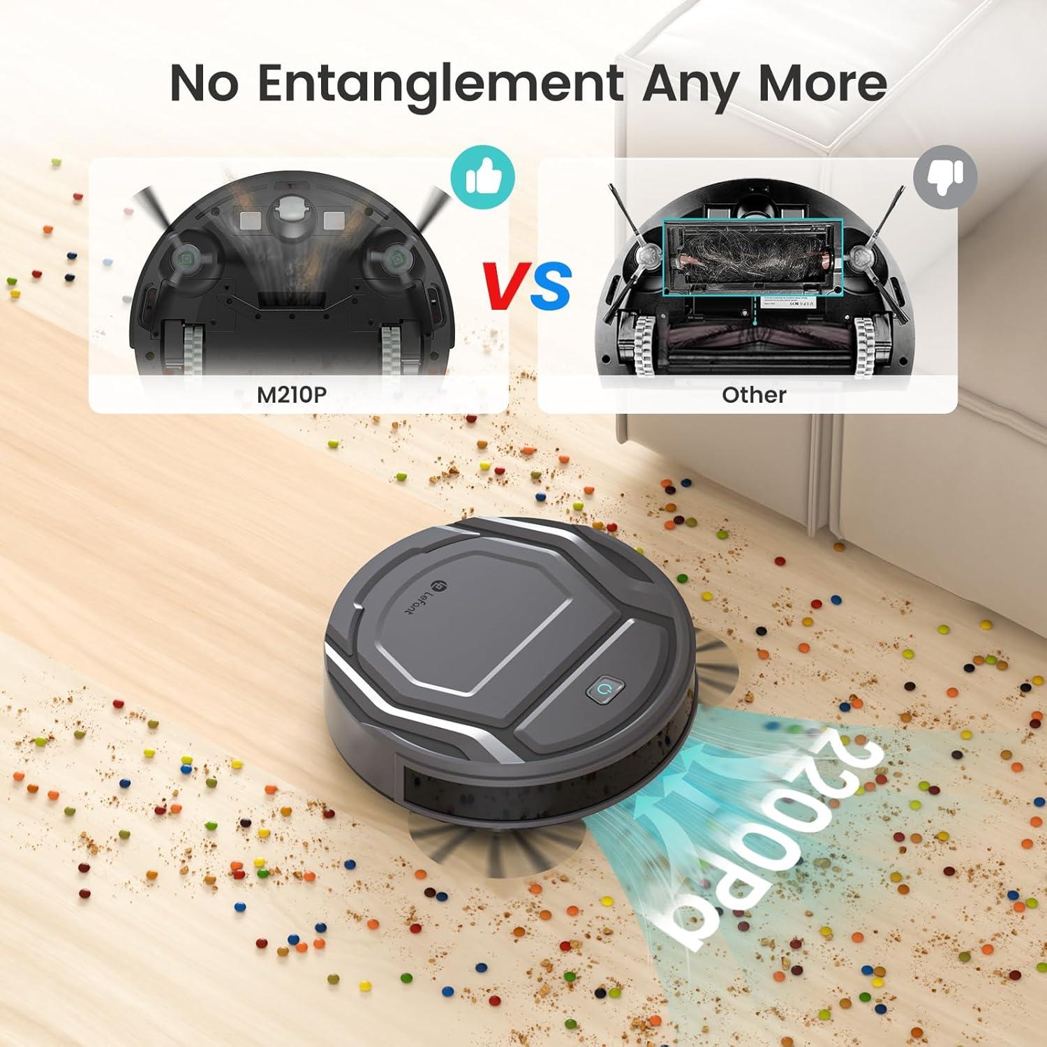 image:imageLefant Robot Vacuum Cleaner M210 ProSlimQuiet2200Pa Suction120 Min SelfCharging Robotic Vacuums Freemove 30WiFiAPPAlexa6 Cleaning Modes Ideal for Hard Floors Pet Hair Low CarpetBlackCharcoal Grey
