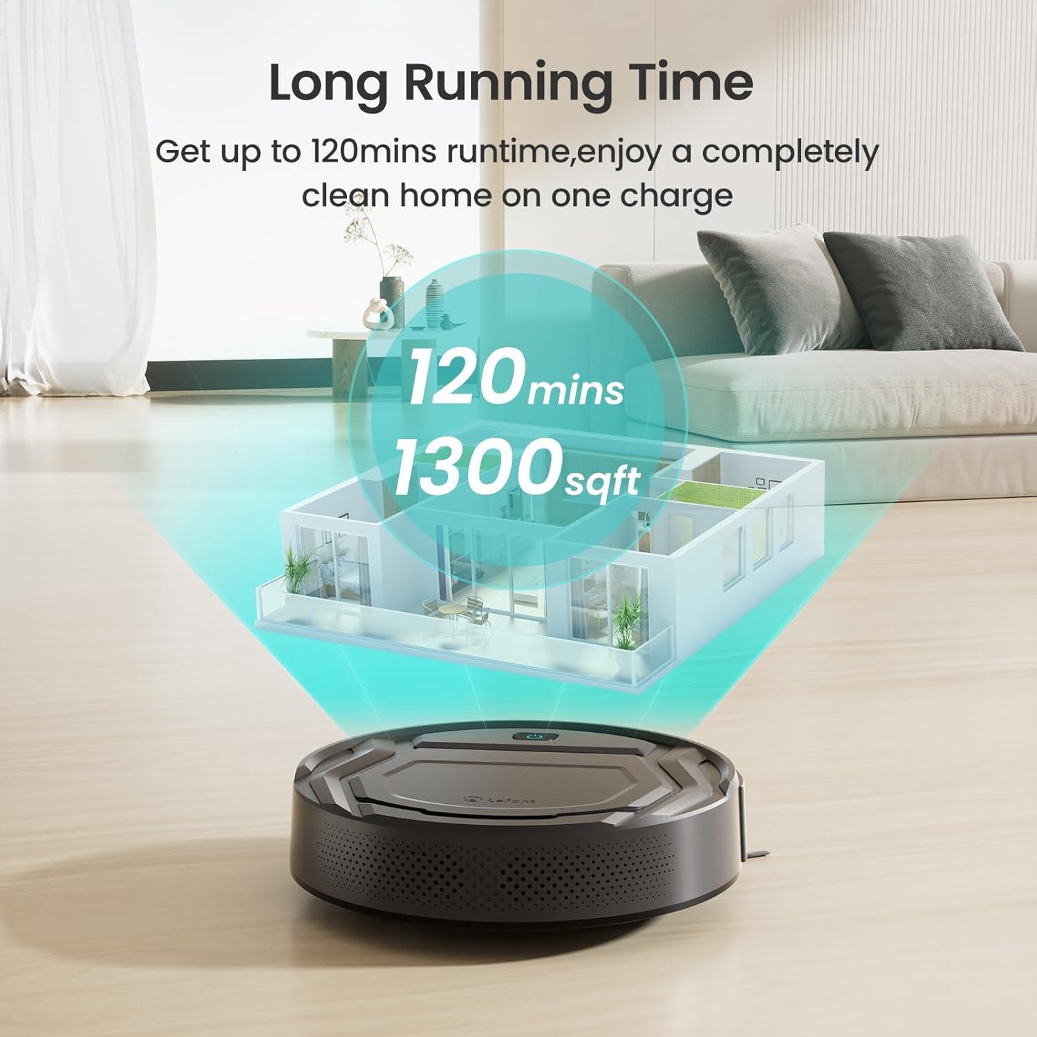 image:imageLefant Robot Vacuum Cleaner M210 ProSlimQuiet2200Pa Suction120 Min SelfCharging Robotic Vacuums Freemove 30WiFiAPPAlexa6 Cleaning Modes Ideal for Hard Floors Pet Hair Low CarpetBlackBlack