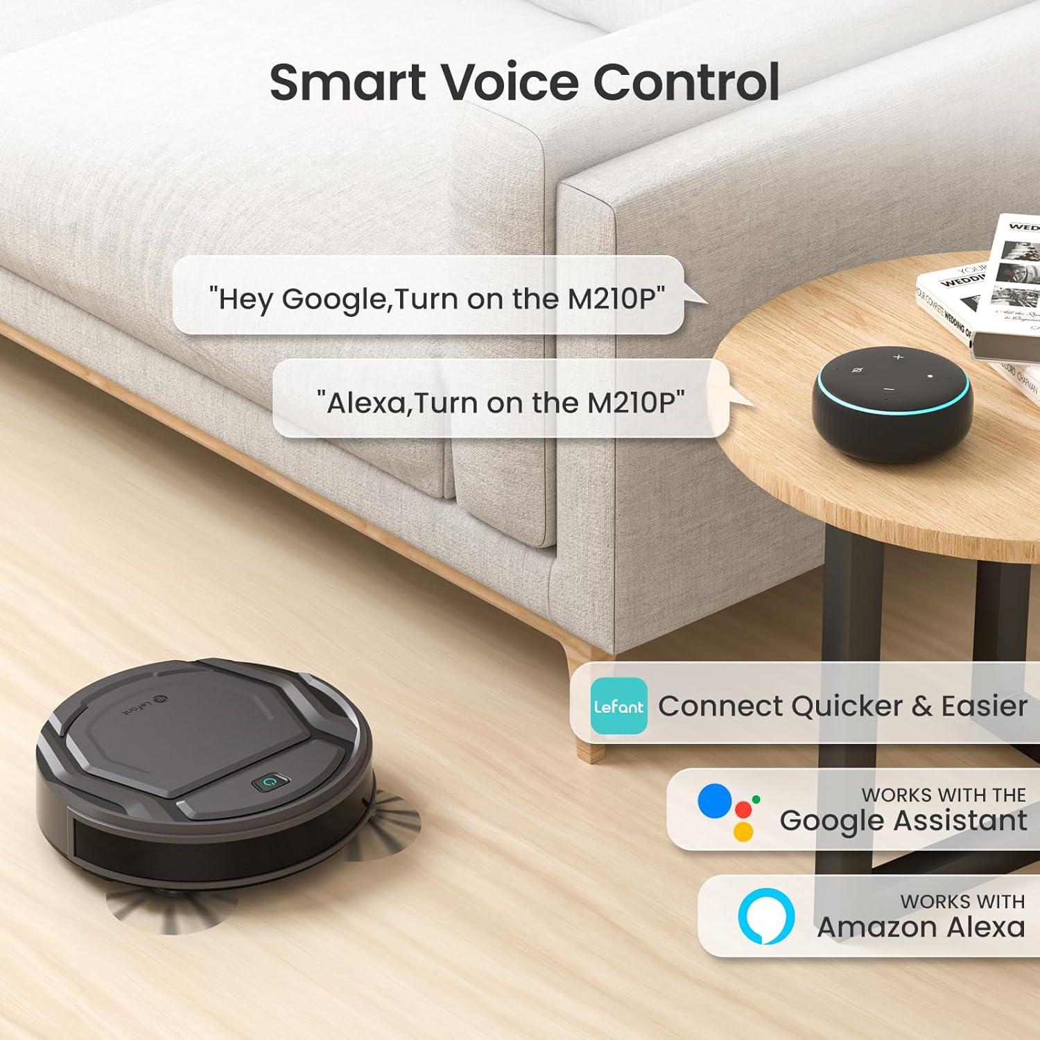 image:imageLefant Robot Vacuum Cleaner M210 ProSlimQuiet2200Pa Suction120 Min SelfCharging Robotic Vacuums Freemove 30WiFiAPPAlexa6 Cleaning Modes Ideal for Hard Floors Pet Hair Low CarpetBlackBlack