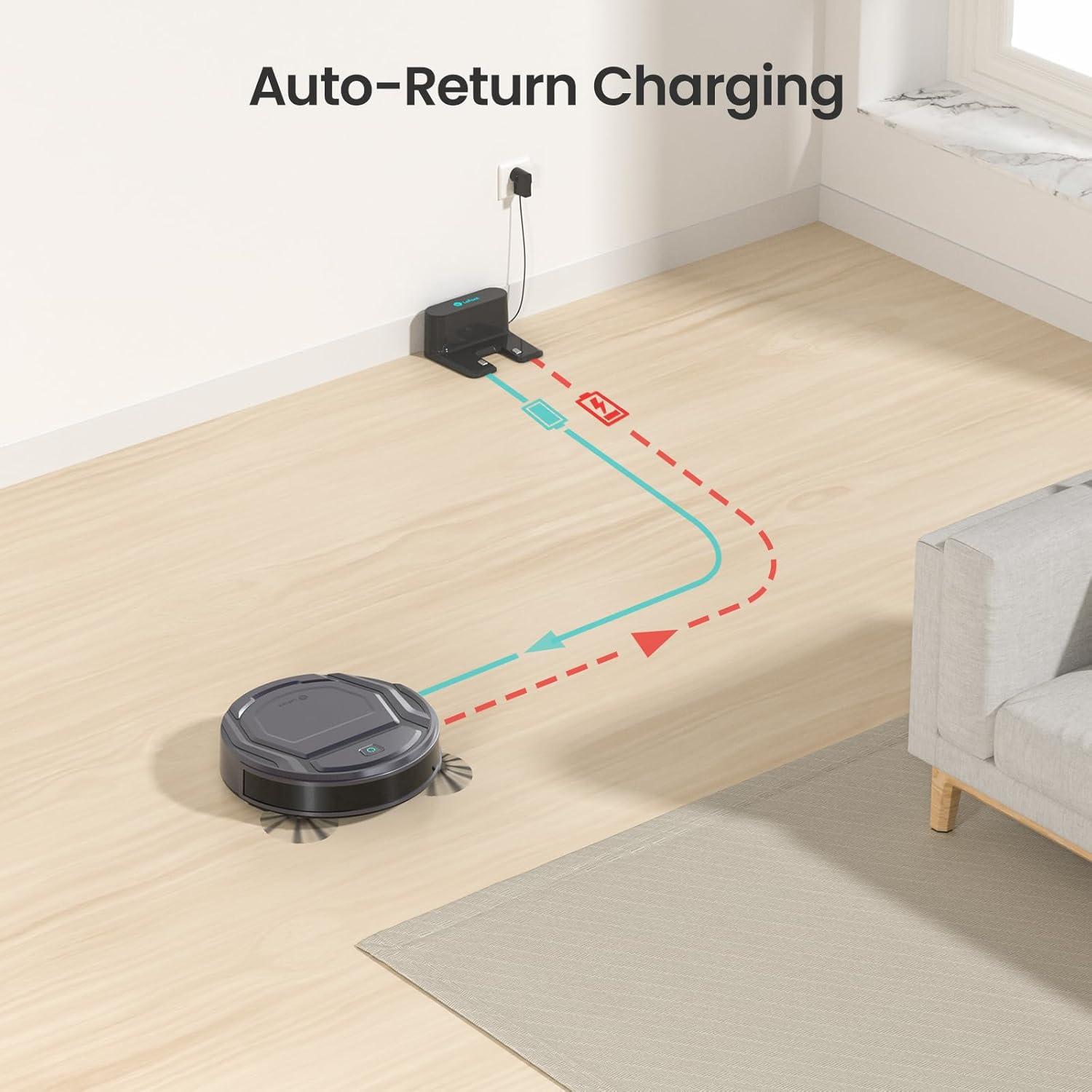image:imageLefant Robot Vacuum Cleaner M210 ProSlimQuiet2200Pa Suction120 Min SelfCharging Robotic Vacuums Freemove 30WiFiAPPAlexa6 Cleaning Modes Ideal for Hard Floors Pet Hair Low CarpetBlackCharcoal Grey