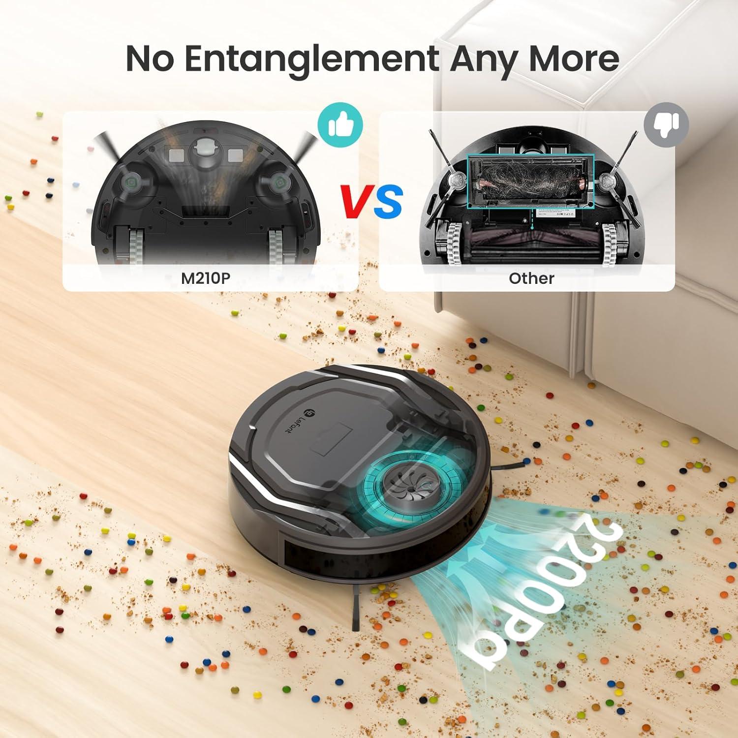 image:imageLefant Robot Vacuum Cleaner M210 ProSlimQuiet2200Pa Suction120 Min SelfCharging Robotic Vacuums Freemove 30WiFiAPPAlexa6 Cleaning Modes Ideal for Hard Floors Pet Hair Low CarpetBlackBlack