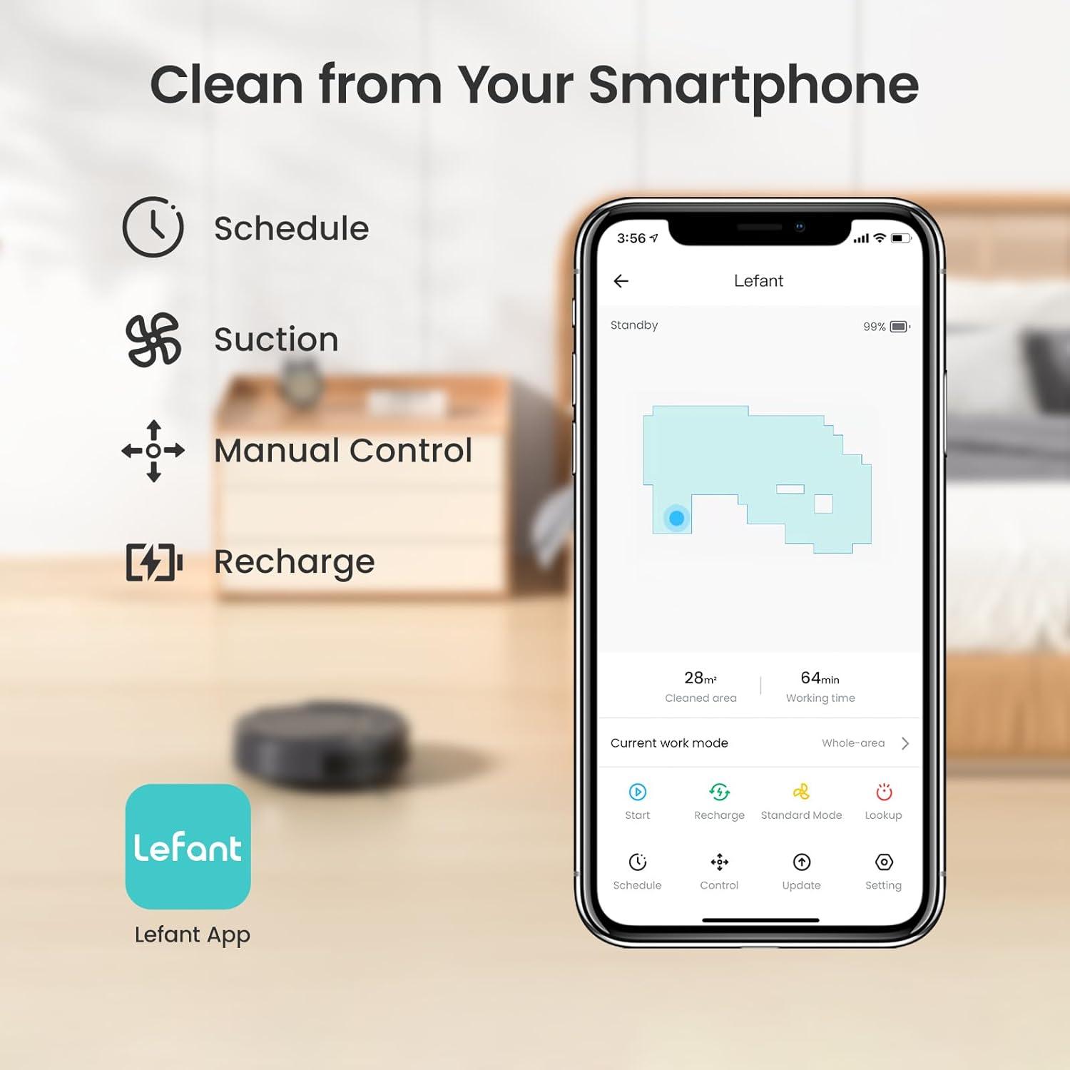 image:imageLefant Robot Vacuum Slim Quiet 3 Adjustable Strong Suction Levels Robot Vacuum Cleaner Ideal for Pet Hair Hard Floor and Daily Cleaning WiFiAppAlexaiWatch Control M210 ProM210 ProGray