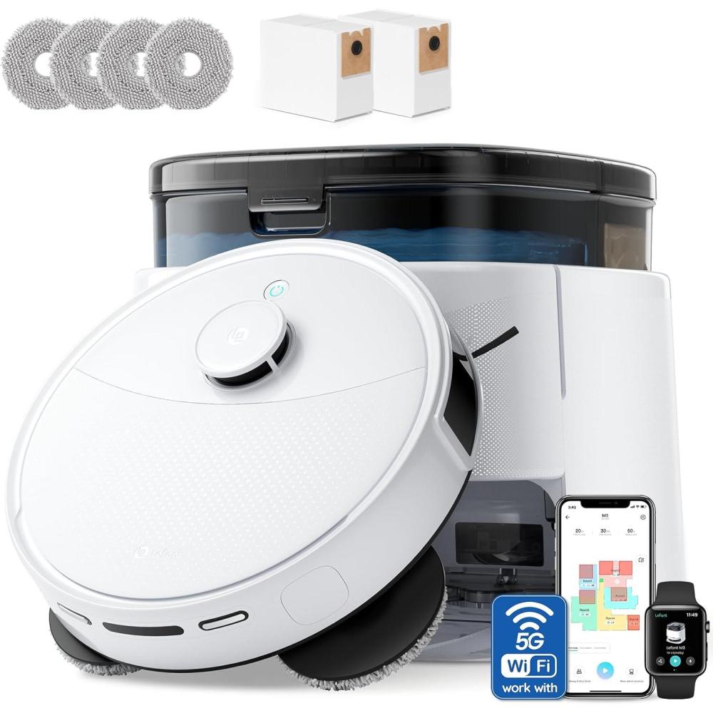 image:imageLefant LiDAR Robot Vacuum and Mop 12000Pa Suction 90Day SelfEmptying Obstacle Avoidance Auto Mop WashingampDrying AllinOne for Pet Hair Carpet 5G WiFi AlexaAPPiWatch Control M3