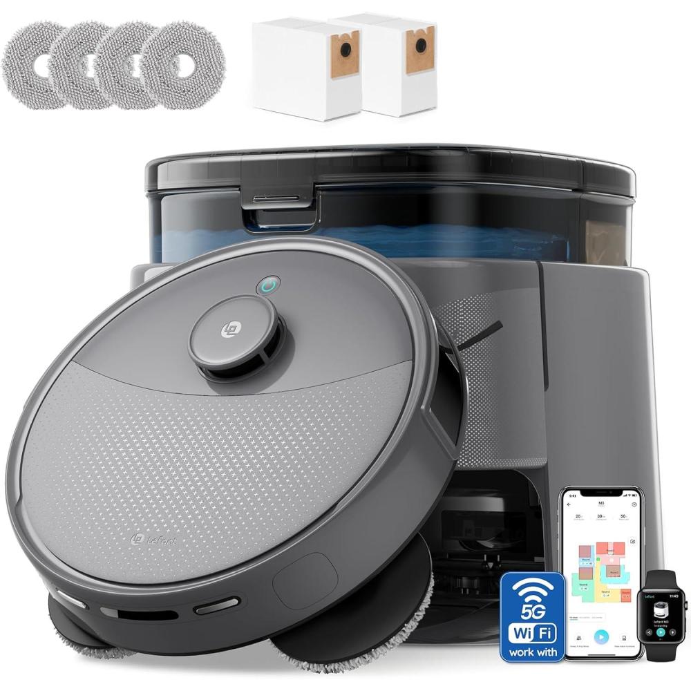 image:imageLefant LiDAR Robot Vacuum and Mop 20000Pa Suction 90Day SelfEmptying Obstacle Avoidance Auto Mop WashingampDrying AllinOne for Pet Hair Carpet 5G WiFi AlexaAPPiWatch Control M3 Max