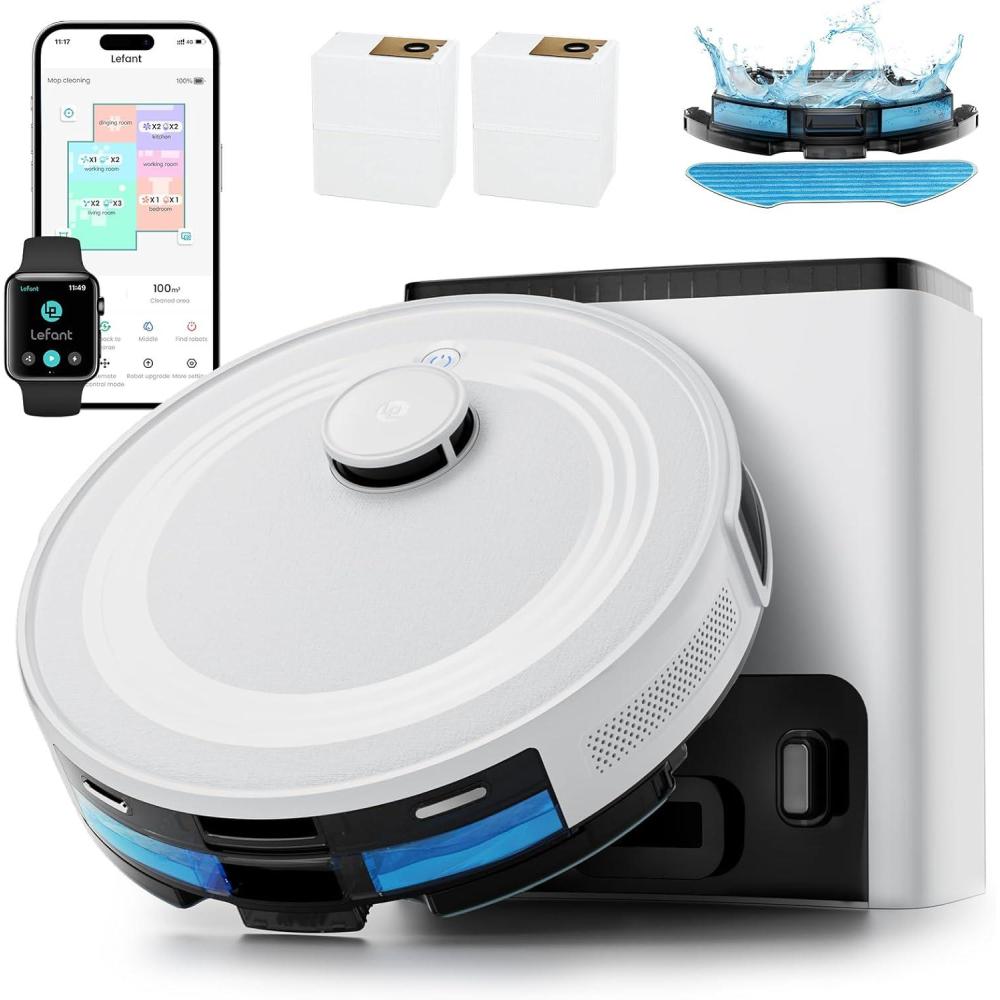image:imageLefant LiDAR Robot Vacuum and Mop75Day SelfEmptying6000Pa Powerful SuctionCustomized CleaningHome Mapping 140 Min Runtime Roller Brush for Carpet24G5G WiFiAlexaAPPiWatchM2 Plus