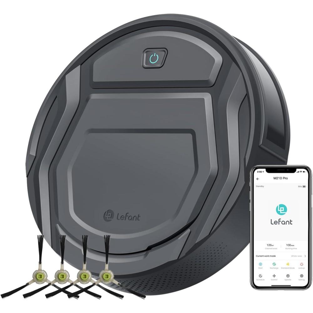 image:imageLefant M210 Pro Robot Vacuum Cleaner Slim and Quiet 3 Suction Levels 6 Cleaning Modes Schedule Time WiFiAPPAlexa 120Min Runtime SelfCharging Perfect for Pet Hair and Hard Floors