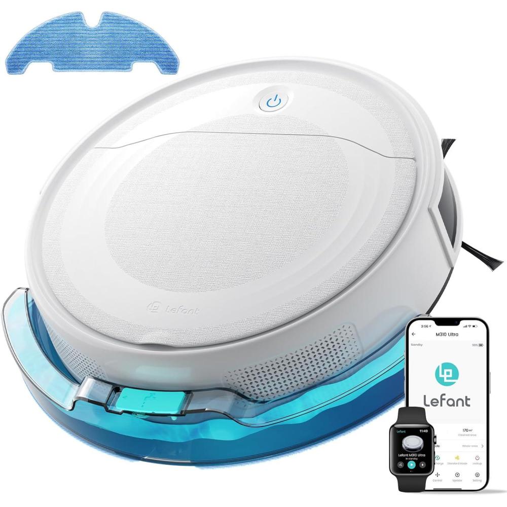 image:imageLefant M310 Ultra Robot Vacuum and Mop 6000Pa SuctionSlim Robotic Cleaner with ToF LiDAR Navigation Accurate Obstacle Avoidance WiFiAppAlexa Control 170min Runtime for Pet Hair and HomeM310 UltraW