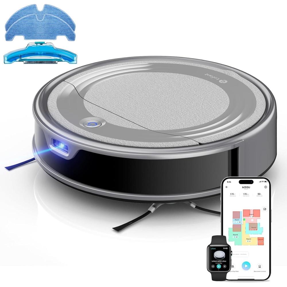 image:imageLefant M310 Ultra Robot Vacuum and Mop 6000Pa SuctionSlim Robotic Cleaner with ToF LiDAR Navigation Accurate Obstacle Avoidance WiFiAppAlexa Control 170min Runtime for Pet Hair and HomeM310 Ultra
