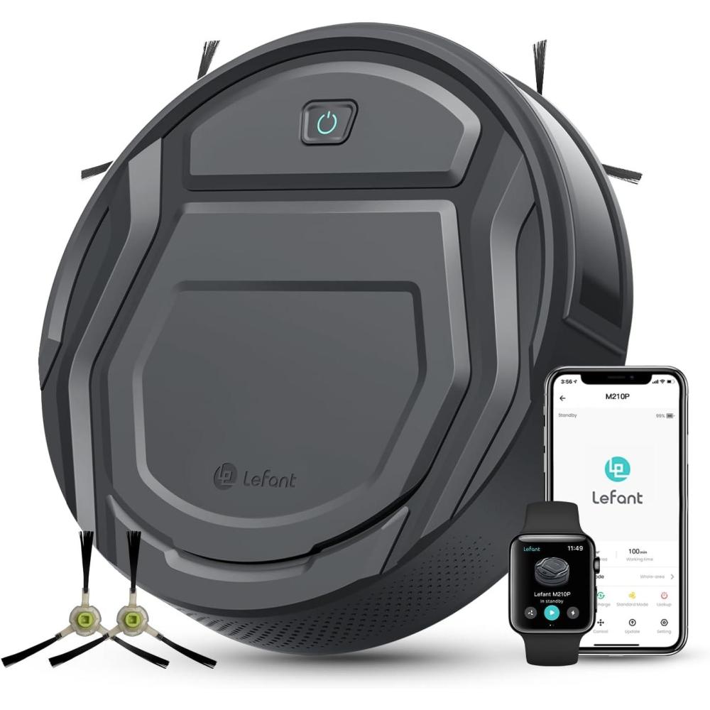 image:imageLefant Robot Vacuum Cleaner M210 ProSlimQuiet2200Pa Suction120 Min SelfCharging Robotic Vacuums Freemove 30WiFiAPPAlexa6 Cleaning Modes Ideal for Hard Floors Pet Hair Low CarpetBlackCharcoal Grey
