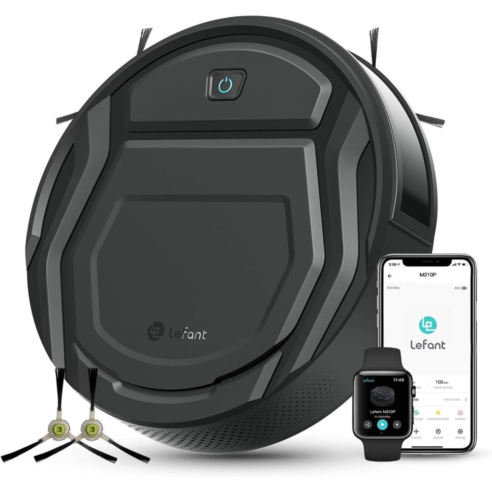 image:imageLefant Robot Vacuum Cleaner M210 ProSlimQuiet2200Pa Suction120 Min SelfCharging Robotic Vacuums Freemove 30WiFiAPPAlexa6 Cleaning Modes Ideal for Hard Floors Pet Hair Low CarpetBlackBlack