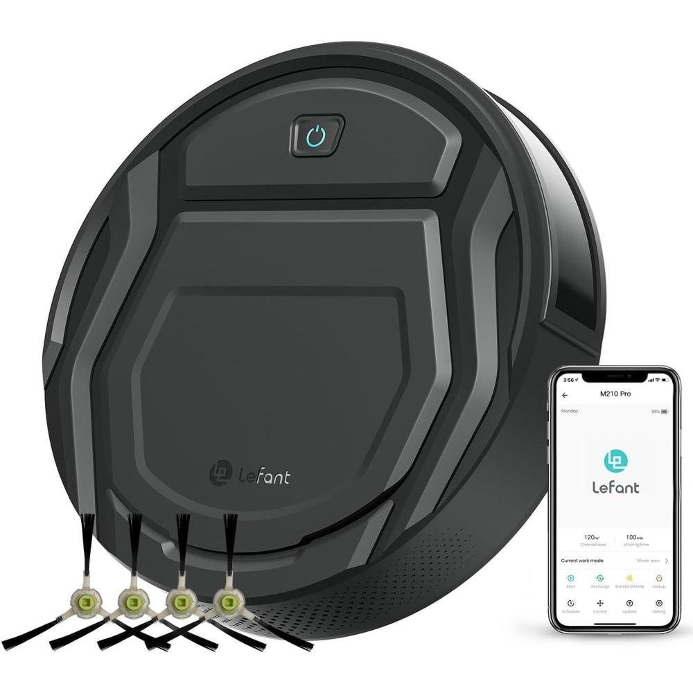 image:imageLefant Robot Vacuum Slim Quiet 3 Adjustable Strong Suction Levels Robot Vacuum Cleaner Ideal for Pet Hair Hard Floor and Daily Cleaning WiFiAppAlexaiWatch Control M210 ProM210PBlack